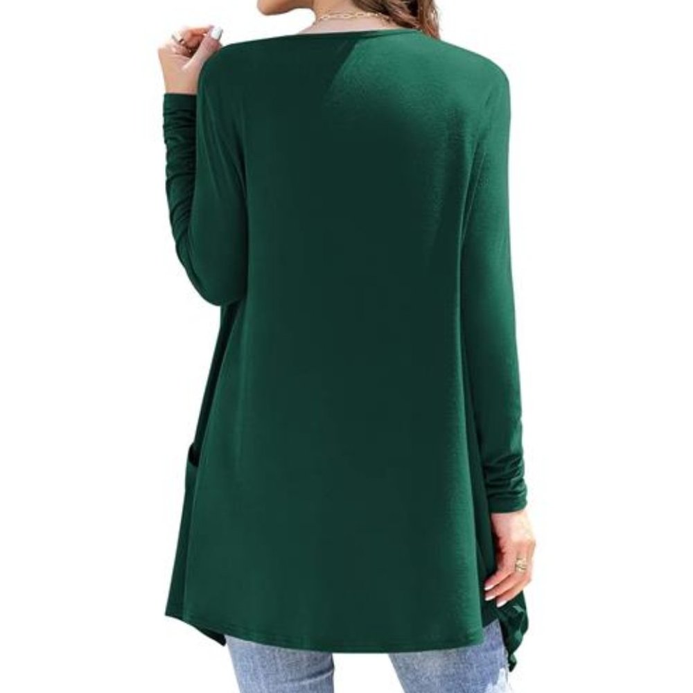 Womens Green Cardigan With Pockets Medium Lightweight Sweater Fall Fashion Trend - Picture 3 of 4